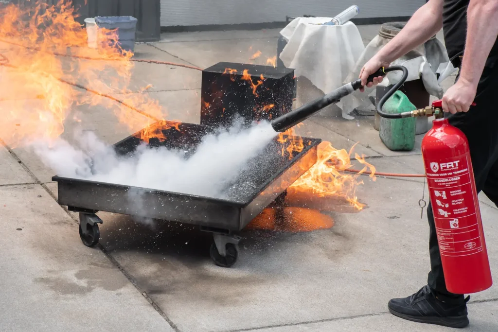 Brandblussen met Brandblusser bij BHV cursus
